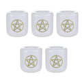 Mega Candles - 5 pcs Ceramic Gold Pentacle Chime Ritual Spell Candle Holder - White