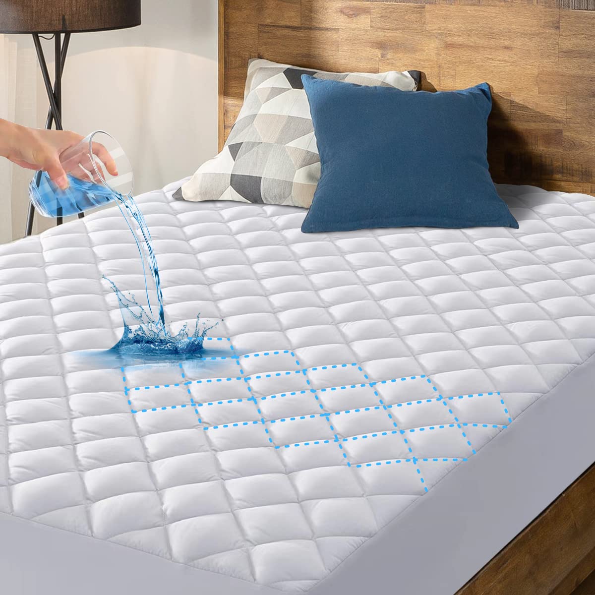 Hyleory Twin Size Waterproof Mattress Pad Protector, Breathable Quilted Mattress Cover Noiseless Waterproof Fitted Sheet Mattres