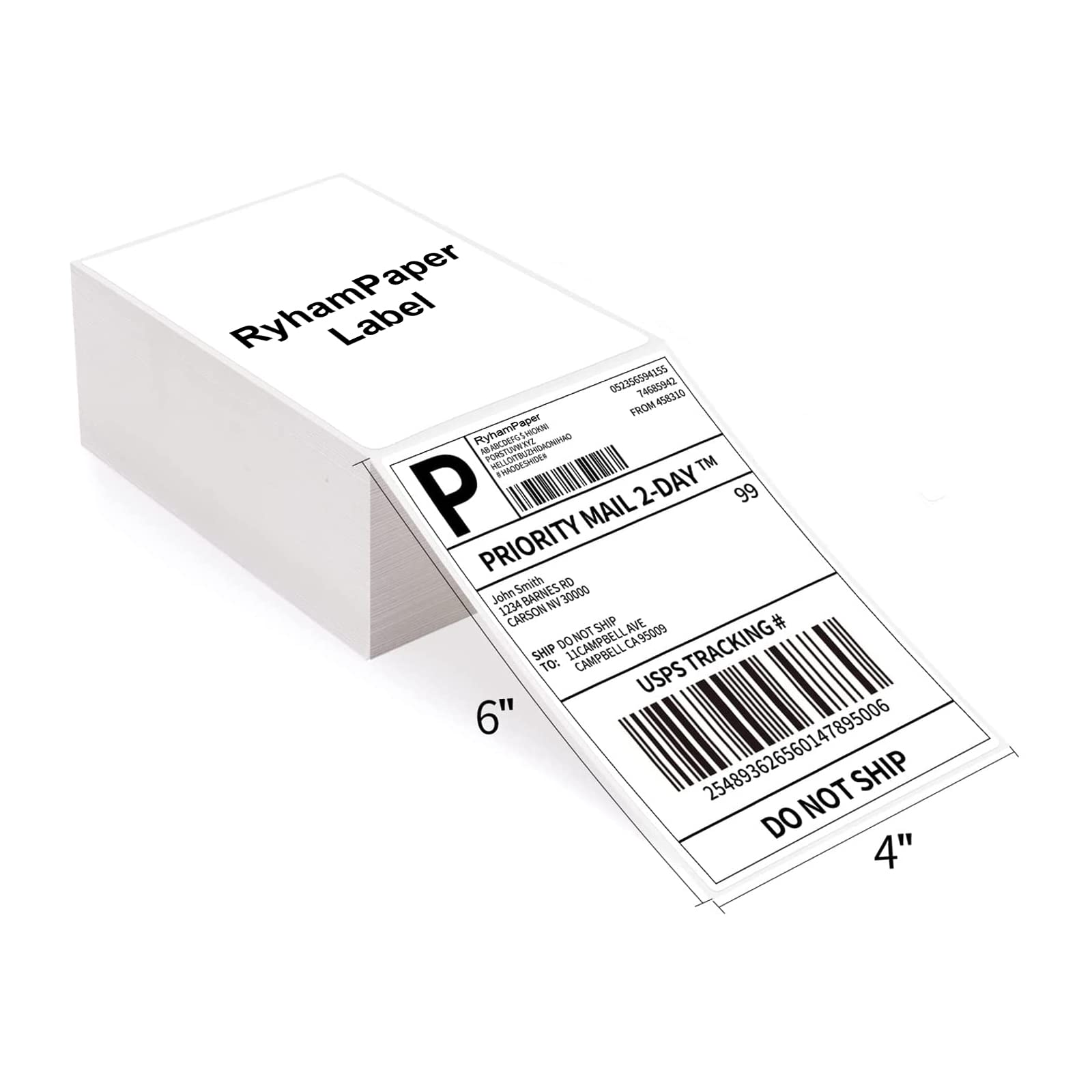 Ryhampaper 4' X 6' Fanfold Direct Thermal Labels White Mailing Postage Labels, Perforated, Permanent Adhesive Shipping Labels
