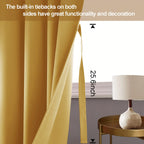 Jiuzhen Blackout Curtains With Tiebacks - Thermal Insulated, Light Blocking And Noise Reducing Grommet Curtain Drapes For Bedroom And Living Room, Set Of 2 Panels, Yellow, 52 X 84 Inch Length