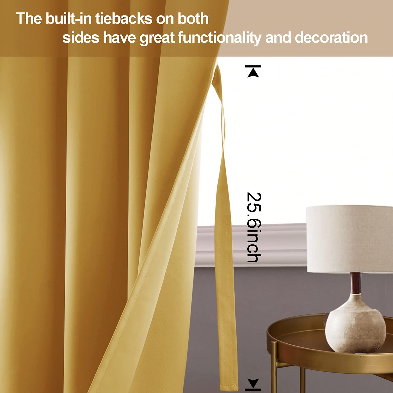 Jiuzhen Blackout Curtains With Tiebacks - Thermal Insulated, Light Blocking And Noise Reducing Grommet Curtain Drapes For Bedroom And Living Room, Set Of 2 Panels, Yellow, 52 X 84 Inch Length