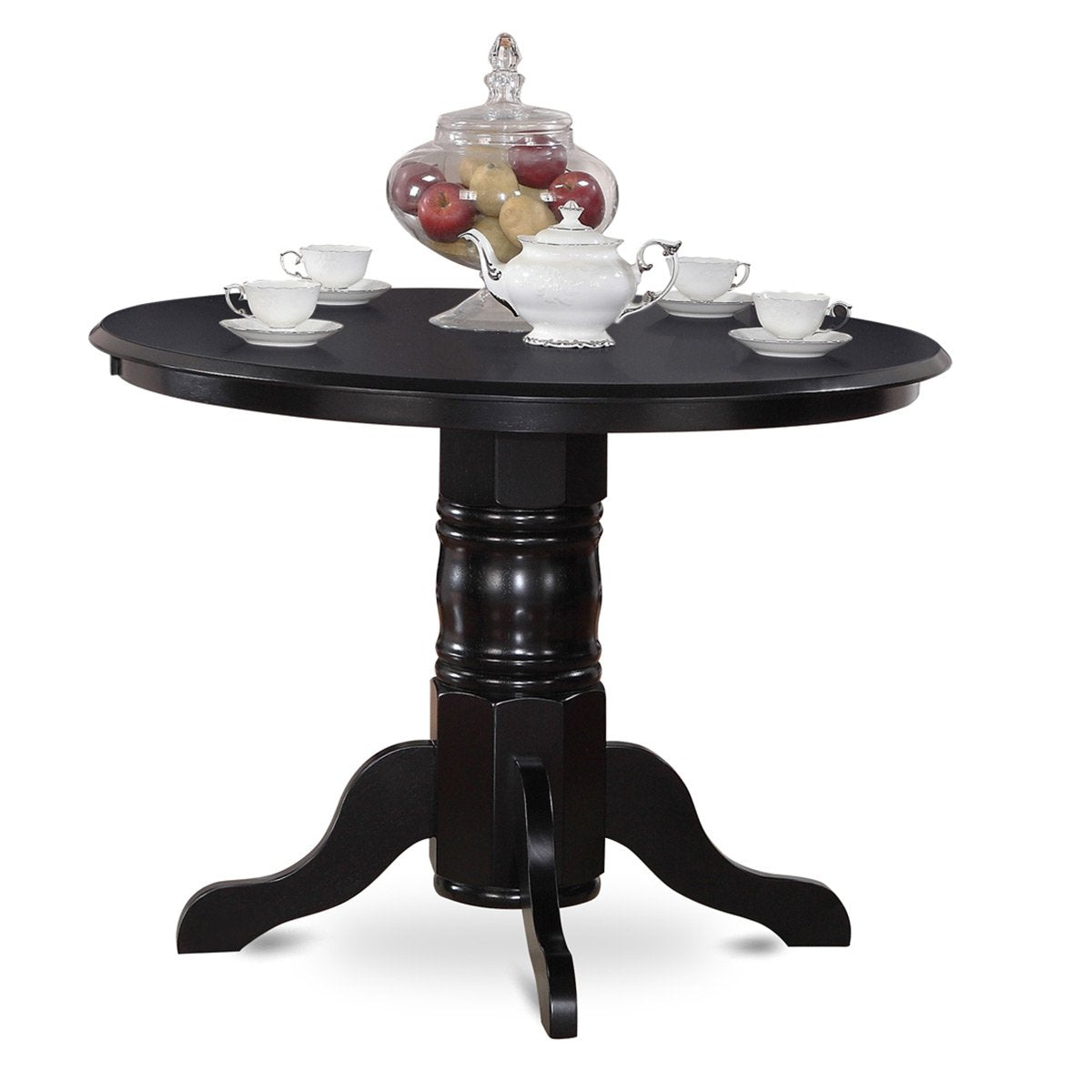 East West Furniture SHAN3-BLK-C 3 Piece Dining Set Contains a Round Kitchen Table with Pedestal and 2 Linen Fabric Dining Room Chairs, 42x42 Inch, Black