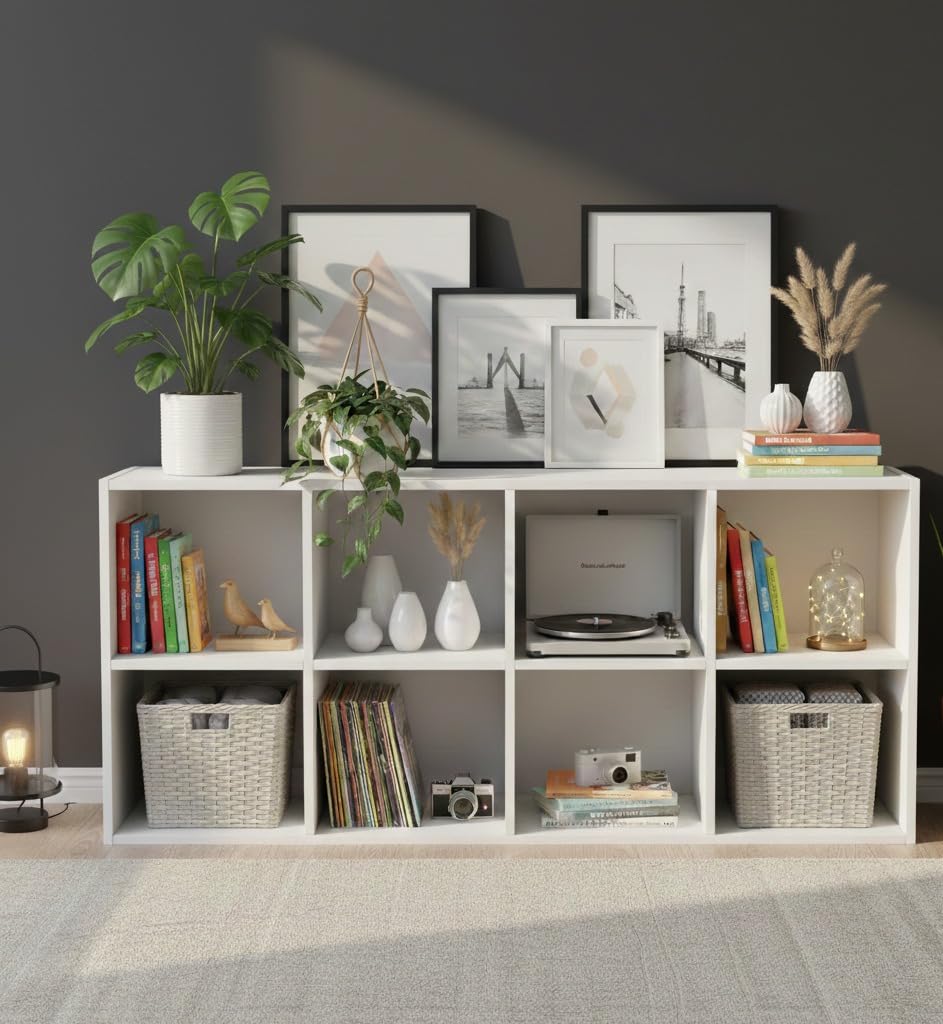 Ankit Crafts Wooden Bookcase Shelving Display Storage Shelf White, 2 * 2 * 2 * 2 Tier