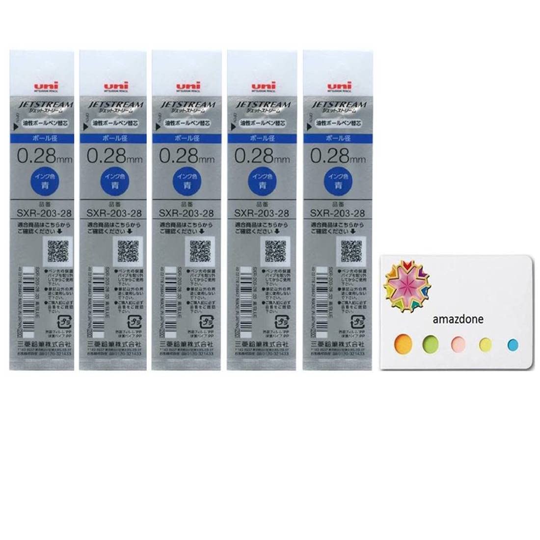 Uni Jetstream Edge 0.28Mm Oil-Based Ballpoint Pen Refills(Sxr-203-28 Blue) 5-Pack/Amazdone Sticky Notes Value Set, 6 Piece Set