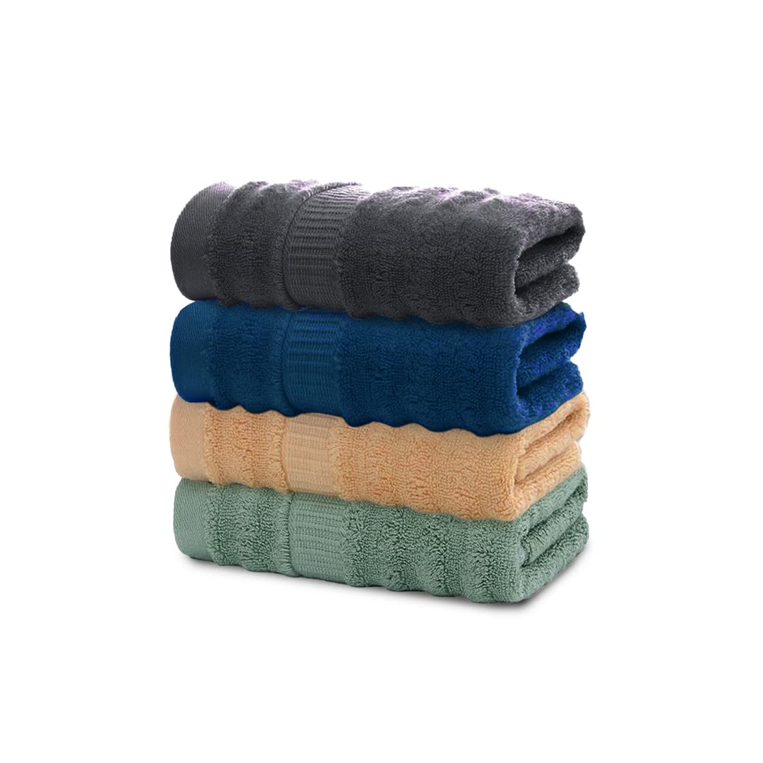 Mush Ultra Soft & Super Absorbent | 600 Gsm Bamboo Bath Towel Set Of 4 | 29 X 59 Inches (Space Grey, Navy Blue, Golden Brown, Ol