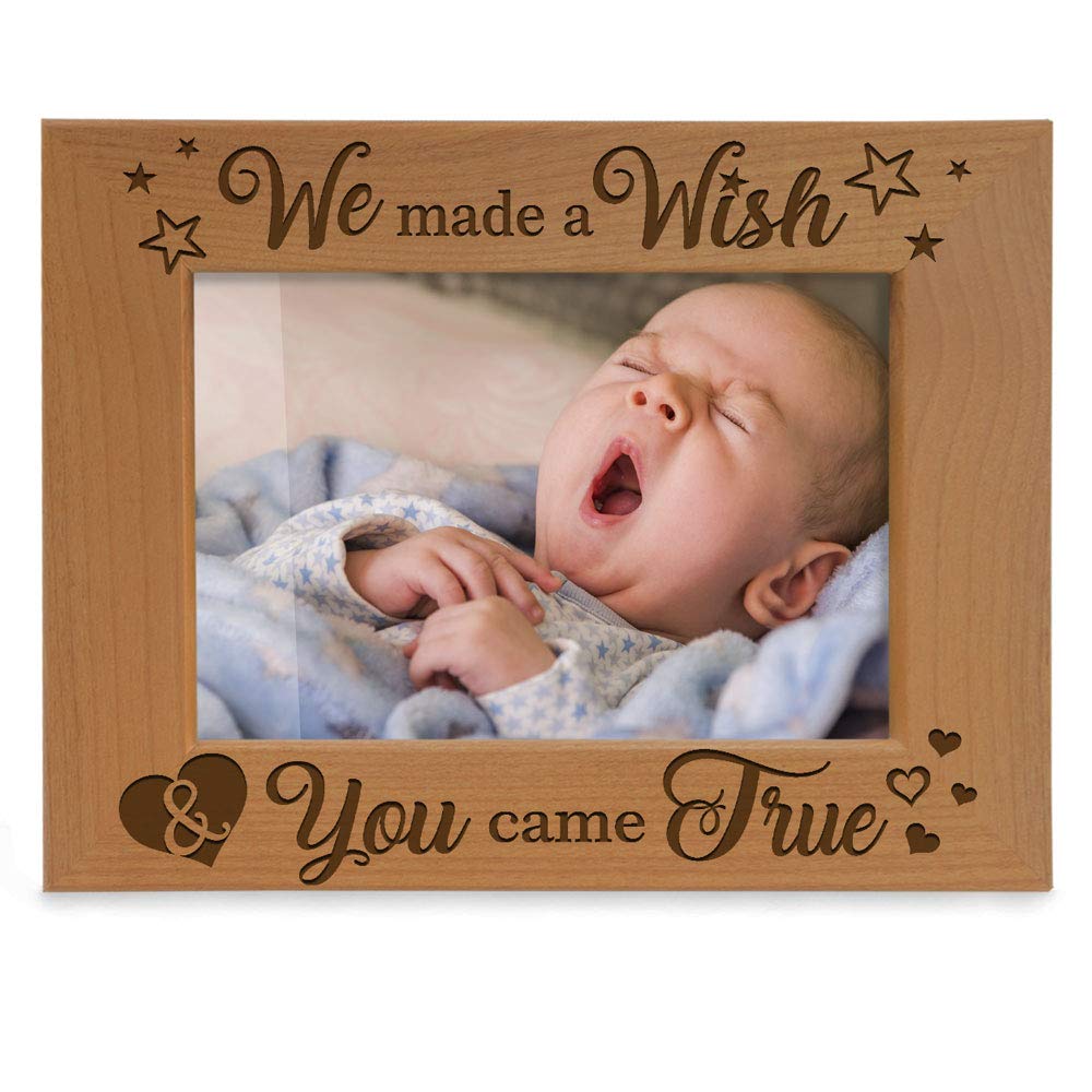 KATE POSH - We made a Wish & You came True Engraved Natural Wood Picture Frame, New Baby Gifts, New Mom, New Dad, Adoption Gifts