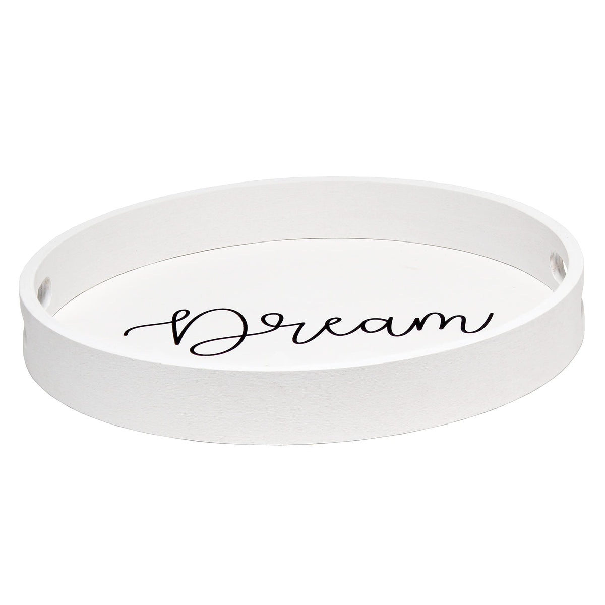 Elegant Designs Decorative 13.75'' Round Wood Serving Tray w/ Handles, ''Dream''