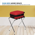 2-Tier Folding Luggage Rack, X-Shaped Steel Frame, Nylon Straps, Rubber Feet, Chrome Finish