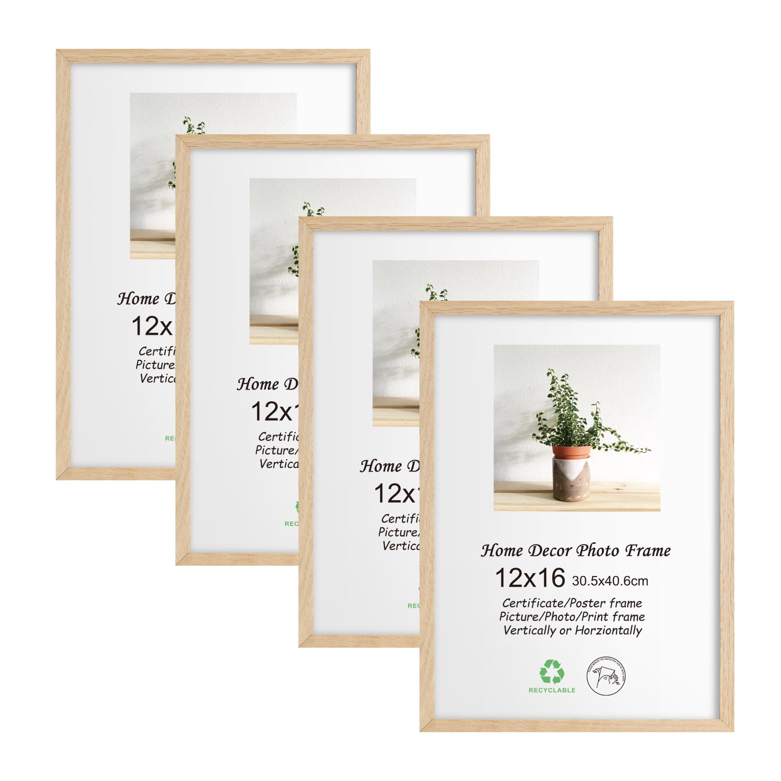 LYYYXGYP 12x16 Oak Wood Picture Frame 4 Pack Wooden Photo Frame Natural Solid Wood Color Frame Gallery Poster Frame with Plexigl