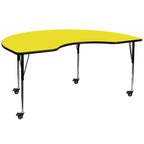 Flash Furniture Mobile Kidney Hp Laminate Activity Table With Standard Height Adjustable Legs, 48"W X 72"L, Yellow