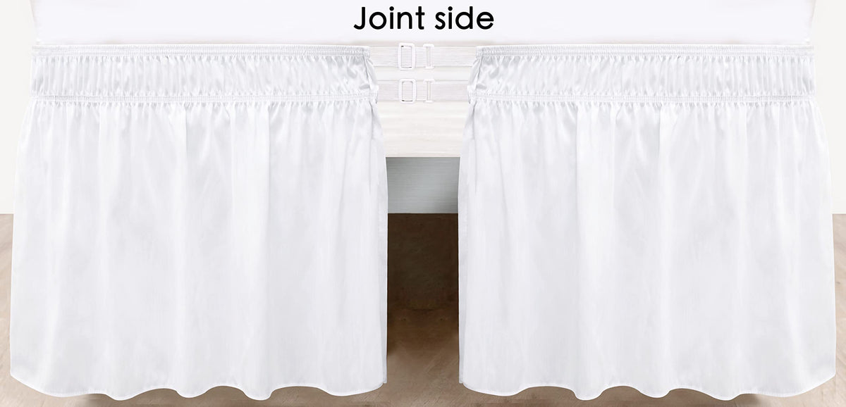 Biscaynebay Wrap Around Bed Skirts With Split Corners For King Beds 14' Drop, White Elastic Dust Ruffles Easy Fit Wrinkle & Fade Resistant Silky Luxurious Fabric Solid Machine Washable