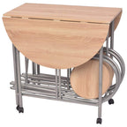 vidaXL Five Piece Folding Dining Set - Compact Movable Kitchen Furniture - Oak and Silver Color - Durable MDF and Iron