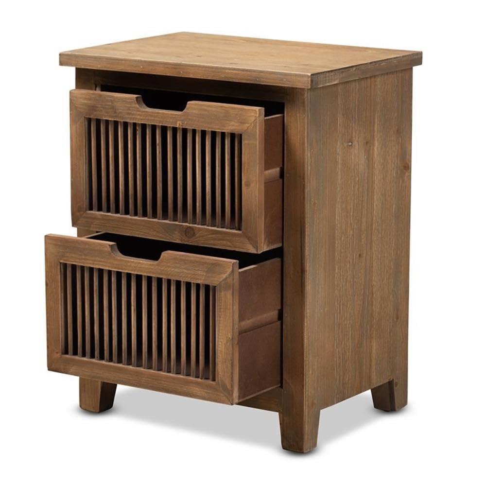 Baxton Studio Clement Rustic Transitional Medium Oak Finished 2-Drawer Wood Spindle Nightstand
