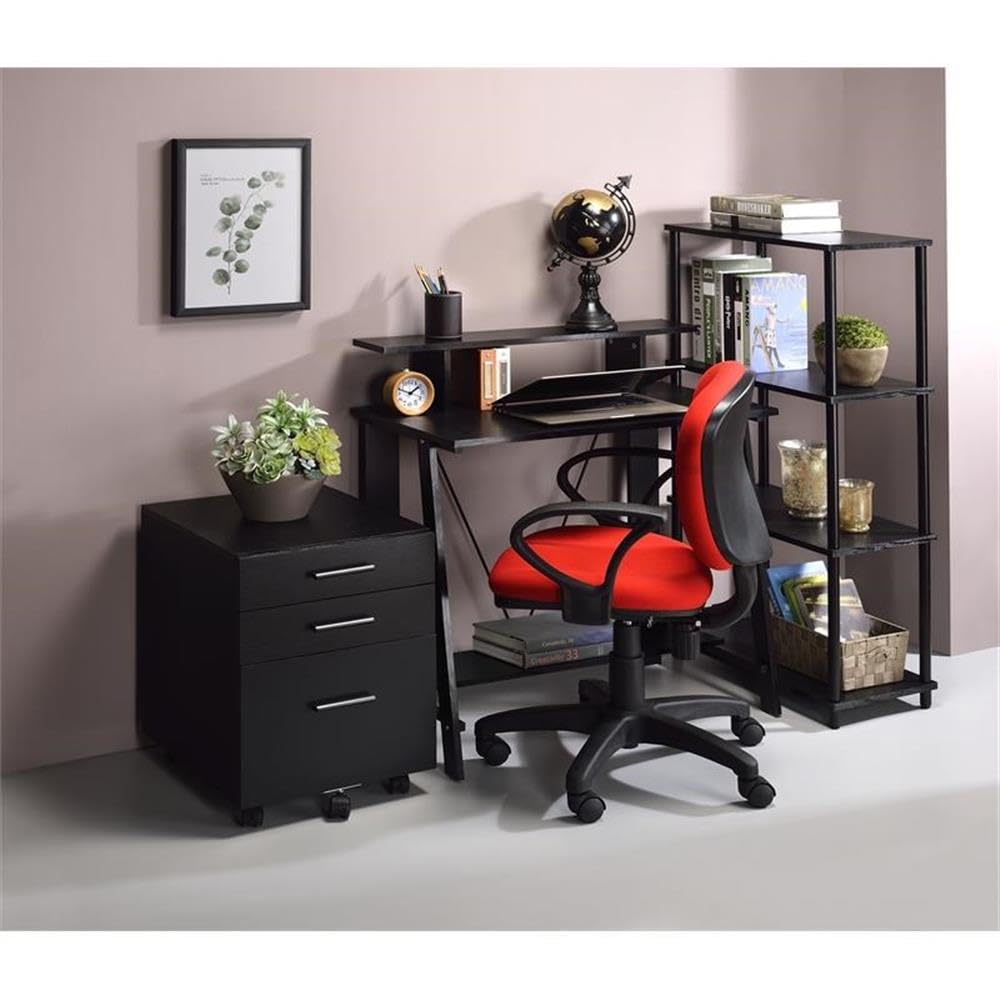 Acme Nypho 4 Wooden Shelves Rectangular Bookshelf With Metal Frame In Black