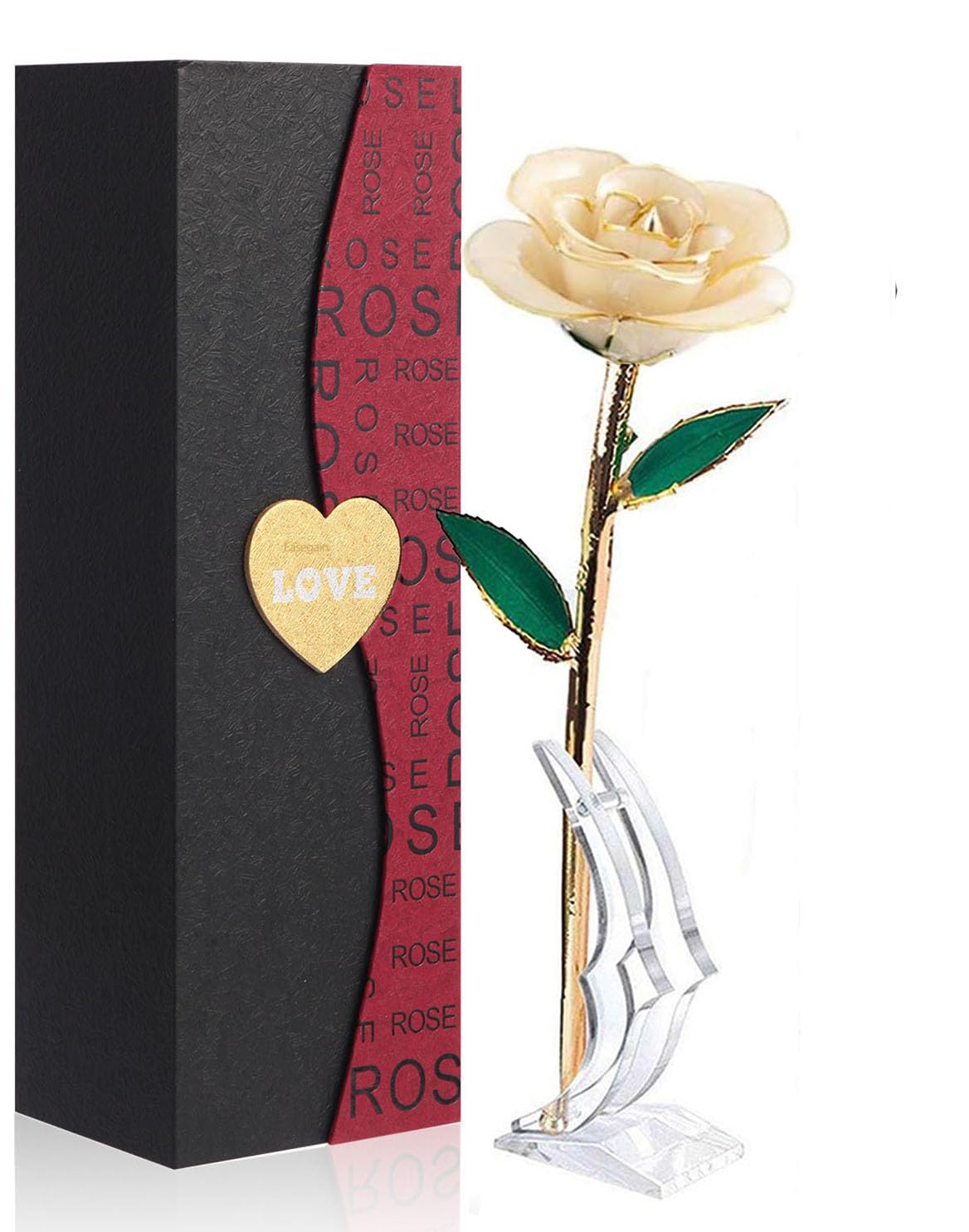 Easegain Gold Dipped Rose White,Dipped in 24k Gold-Long Stem Rose Flowers Artificial for Decoration,Rose Flowers with Transparen