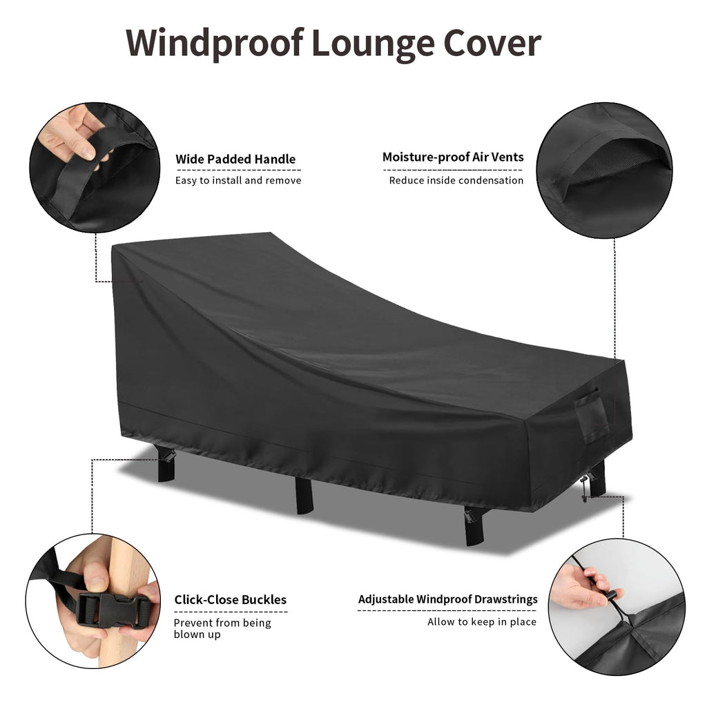Purefit Outdoor Chaise Lounge Cover, Lounge Chair Covers Waterproof Patio Furniture Lounge Chair Cover, Uv Resistant & Weatherproof, 2 Pack, 78' L X 35.5' W X 33' H Inches, Black