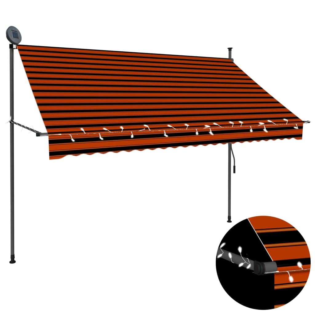 vidaXL Manual Retractable Awning with LED Lights, 98.4 - Orange and Brown