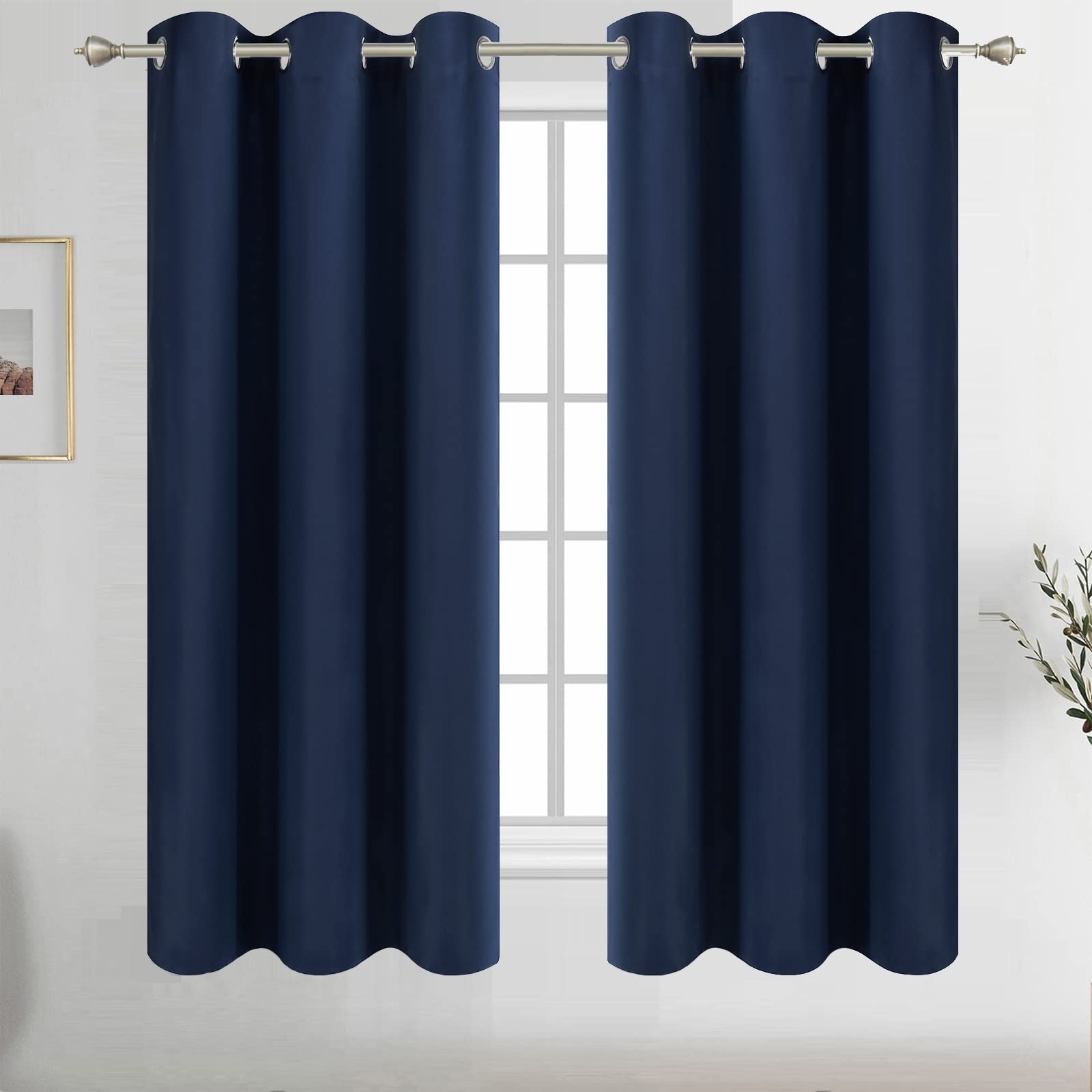Diraysid Navy Blue Grommet Blackout Curtains for Bedroom Thermal Insulated Room Darkening Curtains Drapes, 38 x 54 inch, 2 Panel
