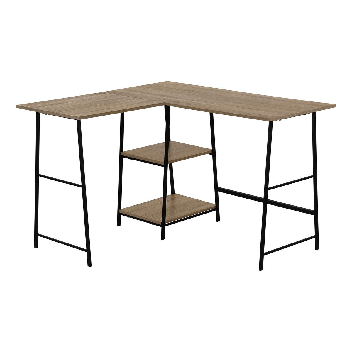 Monarch Specialties 7592 Computer Desk, Home Office, Corner, Storage Shelves, 48 Inch  Shape, Work, Laptop, Metal, Laminate, Brown, C