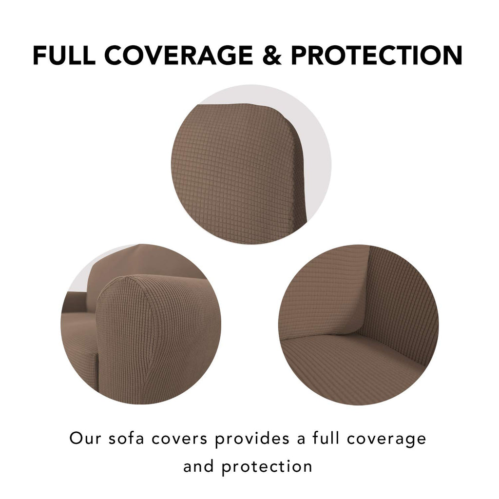 Purefit Stretch Chair Sofa Slipcover – Spandex Jacquard Non Slip Soft Couch Sofa Cover, Washable Furniture Protector With Non Skid Foam And Elastic Bottom For Kids (Chair, Camel)