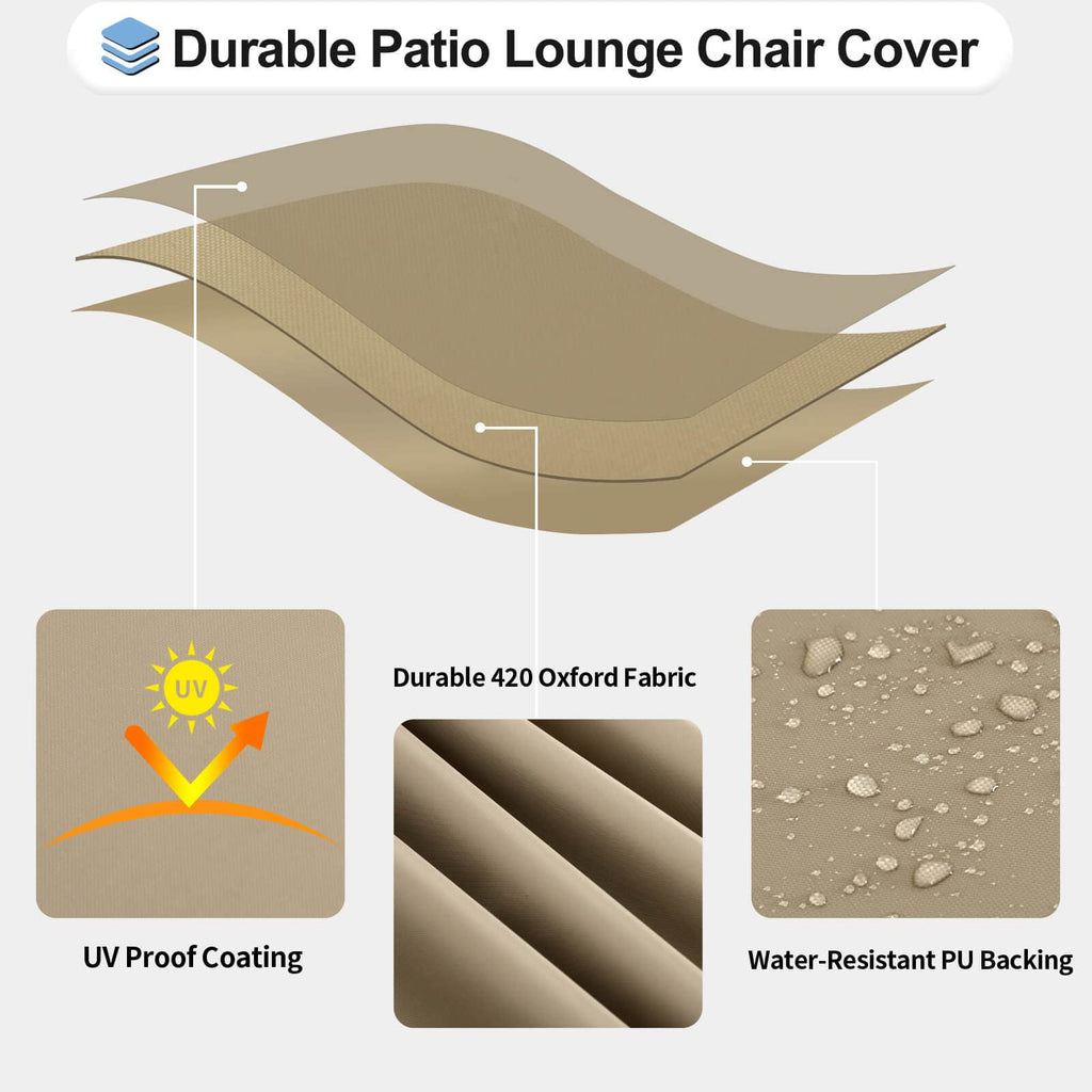 OutdoorLines Waterproof Patio Chaise Lounge Chair Cover, UV Resistant, Heavy Duty, Camel, 2 Pack, 78x35.5x33 Inches