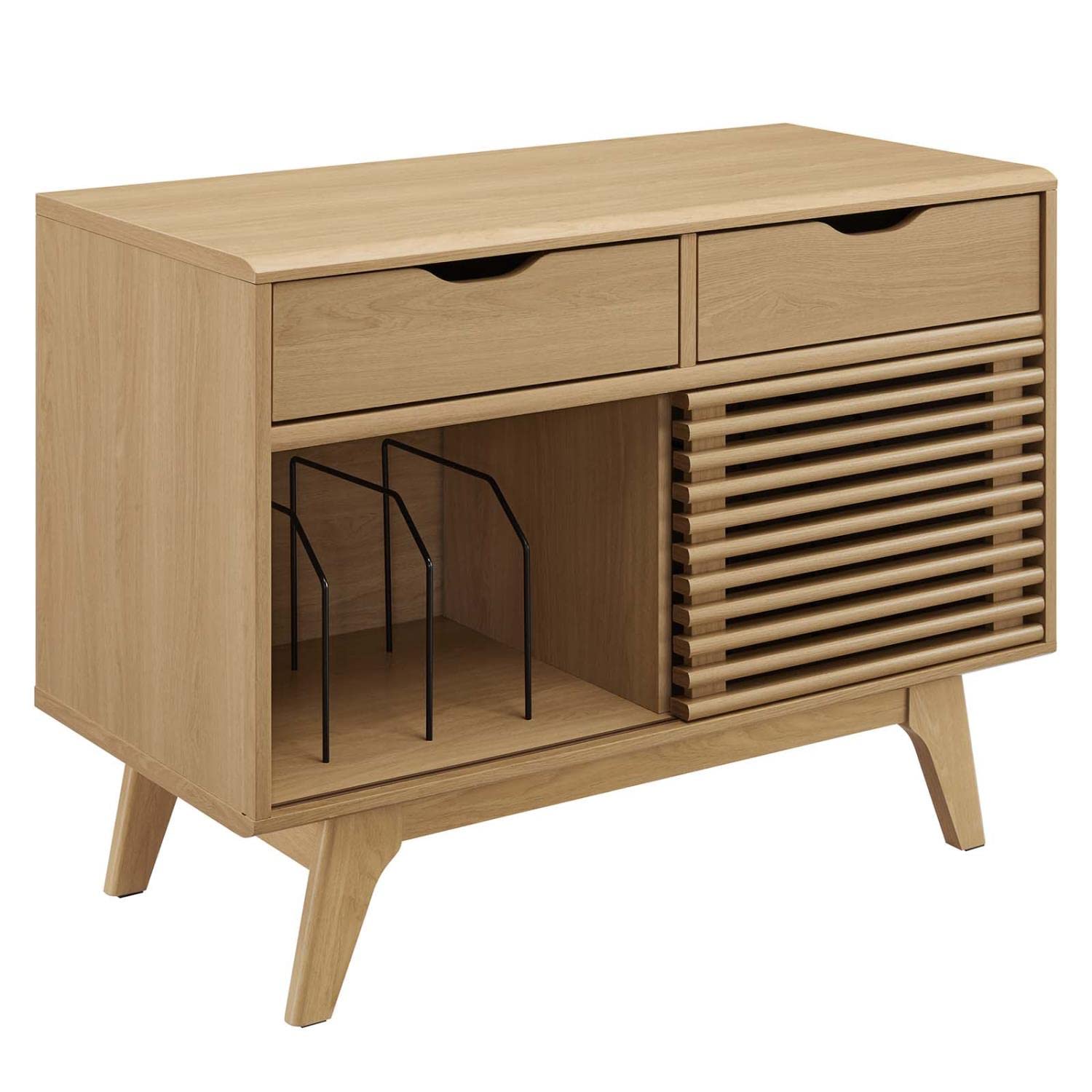 Modway Render Wood & Vinyl Record Display Stand with 2 Drawers in Oak