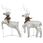vidaXL 2-Piece Glowing Christmas Reindeer, Warm White LED Lights, 8 Lighting Modes, Weather-Resistant for Outdoor & Indoor Holiday Yard Decor, with Removable Neck Decoration