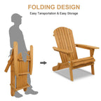 Vingli Folding Wooden Adirondack Chair Set Of 2 And Table Set, Fire Pit Seating Ergonomic Design, Folding Outdoor Patio Lounger Armchair Lawn Chairs Furniture W/Natural Finish, For Beach, Balcony