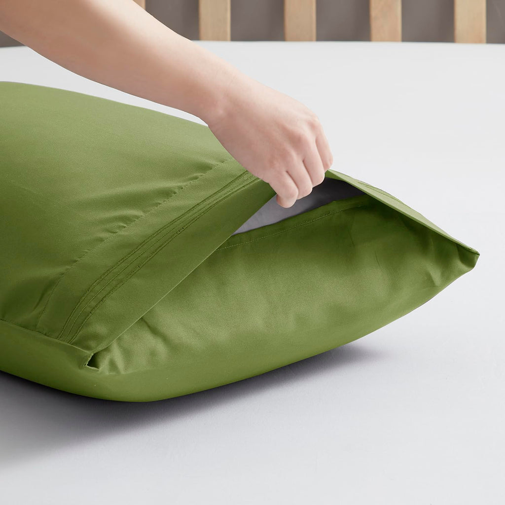 Nestl Microfiber King Pillowcase, 2 - Calla Green, 1800 Thread Count, Envelope Closure, Set Of 2, 20X40 Inches