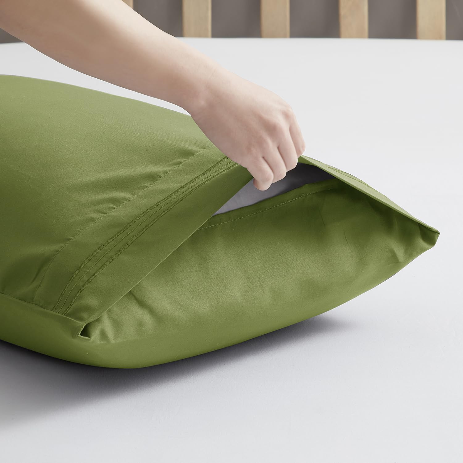 Nestl Microfiber King Pillowcase, 2 - Calla Green, 1800 Thread Count, Envelope Closure, Set Of 2, 20X40 Inches