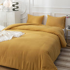 Clothknow Mustard Yellow Comforter Set California King 3Pcs Dark Yellow Bedding Comforter Sets Turmeric Comforter Soft Yellow Co