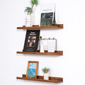 MBYD Floating Wall Shelves Wood Photo Picture Ledge Shelf, 24 Inch Light Walnut Nursery Kids Bookshelf 3 Same Sizes, Kitchen Spi