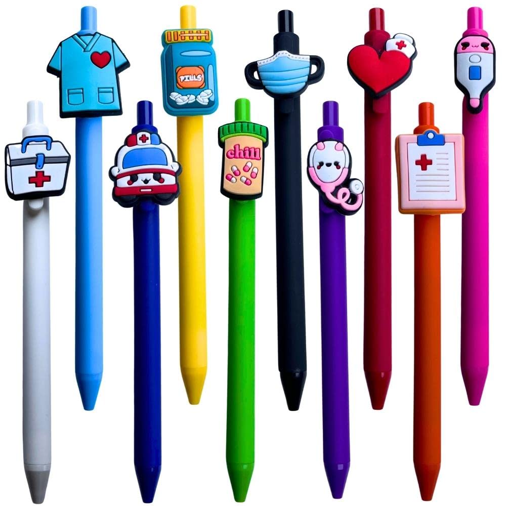 Yj Premiums 10-Pack Of Cute Nursing Pens With Heart, Syringe Designs In Black Ink - Versatile Writing Instruments For Nurses, Me