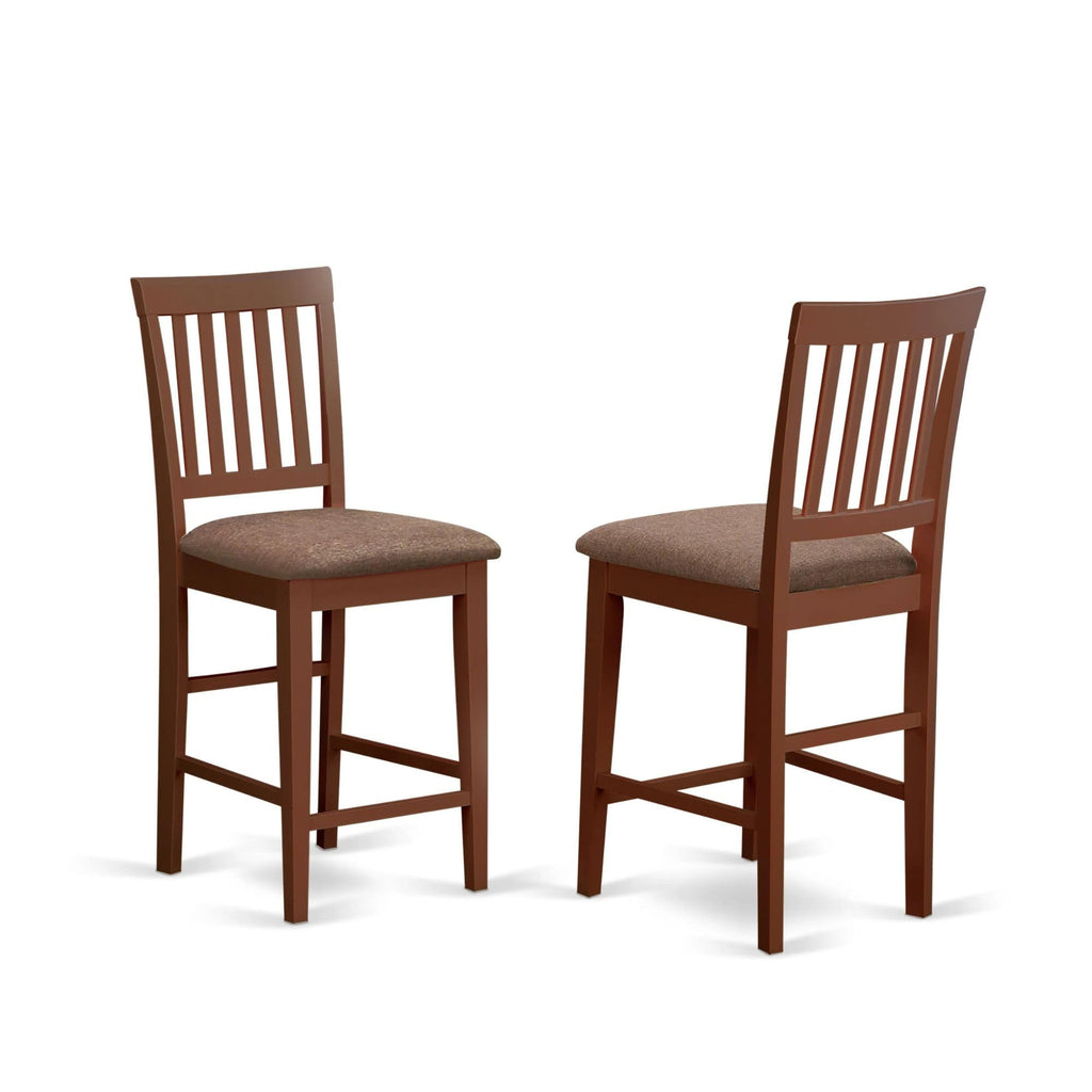 East West Furniture Vernon Counter Stool-Linen Fabric Pub Height Wooden Chairs, Set of 2, Mahogany