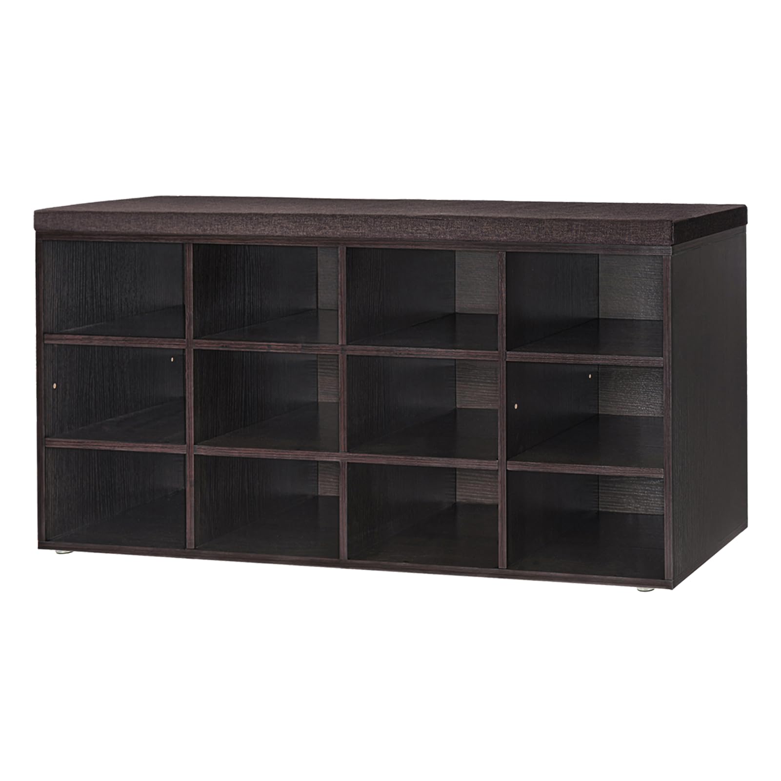 Dinzi Lvj Shoe Storage Bench With Cushion, Cubby Shoe Rack With 12 Cubbies, Adjustable Shelves, Multifunctional Shoe Organizer Bench For Entryway, Mudroom, Hallway, Closet And Garage, Espresso