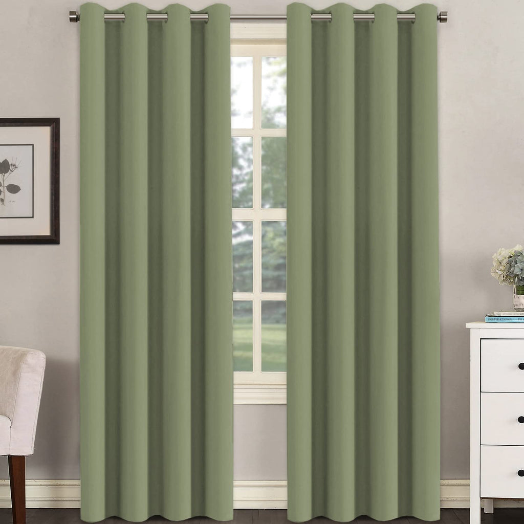 H.Versailtex Blackout Window Treatment Curtains/Panels, Thermal Insulated Room Darkening Solid Grommet Drapes For Bedroom/Living Room Window (52 Inch By 108 Inch, Sage, Set Of 2)
