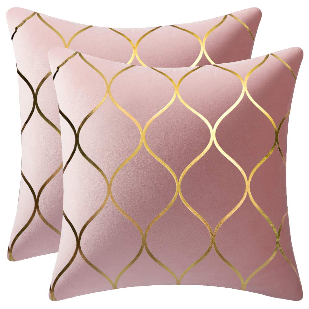 Dezene Gold Velvet Throw Pillow Covers: 2 Pack 20X20 Inch Square Decorative Pillow Cases For Bedroom Sofa Couch Living Room, Pin