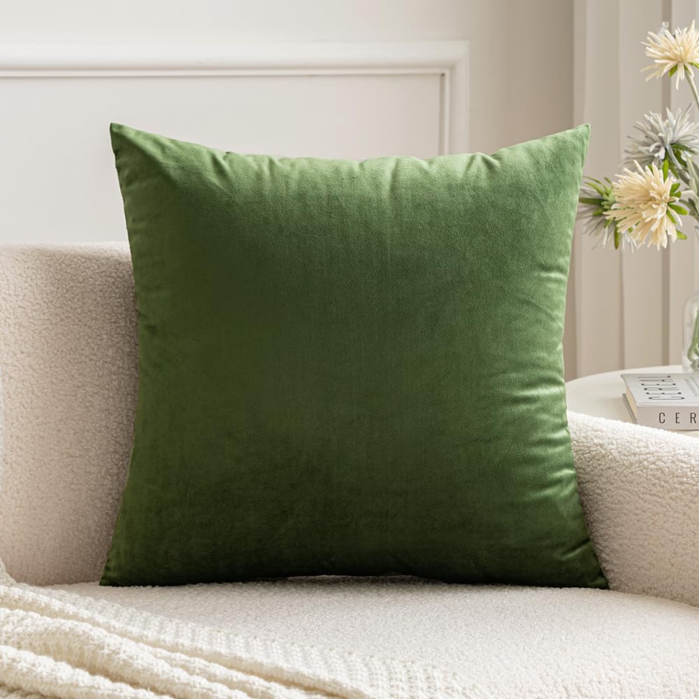 Miulee Velvet Soft Solid Decorative Square Throw Pillow Covers Set Cushion Case For Spring Sofa Bedroom Couch 24 X 24 Inch Moss Green
