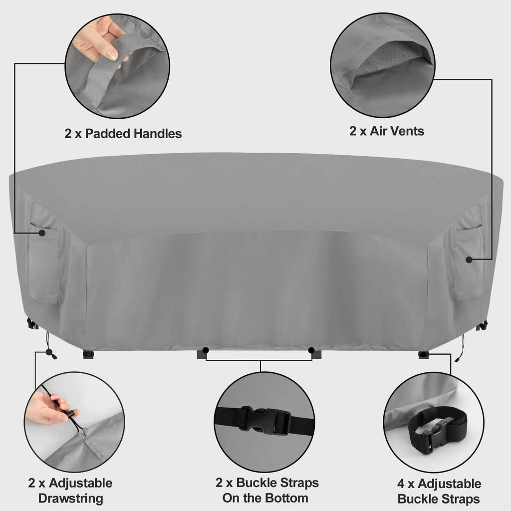Outdoorlines Waterproof Curved Outdoor Sectional Cover - Uv Resistant Windproof Patio Sectional Sofa Covers For Deck, Lawn And Backyard, Heavy Duty Furniture Covers (190Lx36Dx39Hx128Fl, Gray)