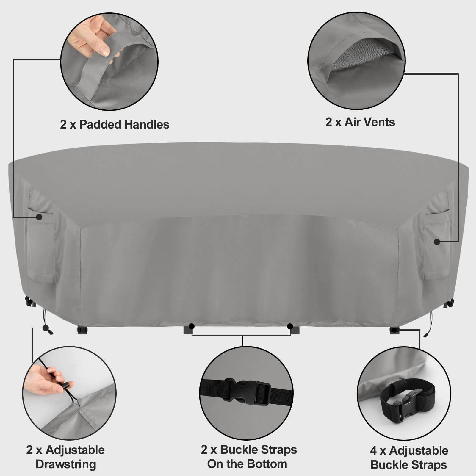 Outdoorlines Waterproof Curved Outdoor Sectional Cover - Uv Resistant Windproof Patio Sectional Sofa Covers For Deck, Lawn And Backyard, Heavy Duty Furniture Covers (190Lx36Dx39Hx128Fl, Gray)