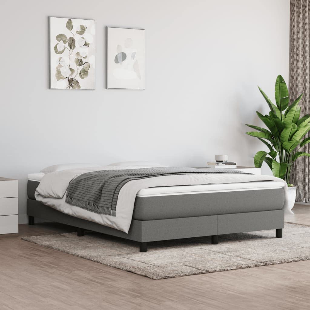 vidaXL Modern Queen Fabric Box Spring Bed Frame, Designed to Hold 59.8"x79.9" Mattress, Made of Plywood, Engineered Wood and 100% Polyester – Dark Gray