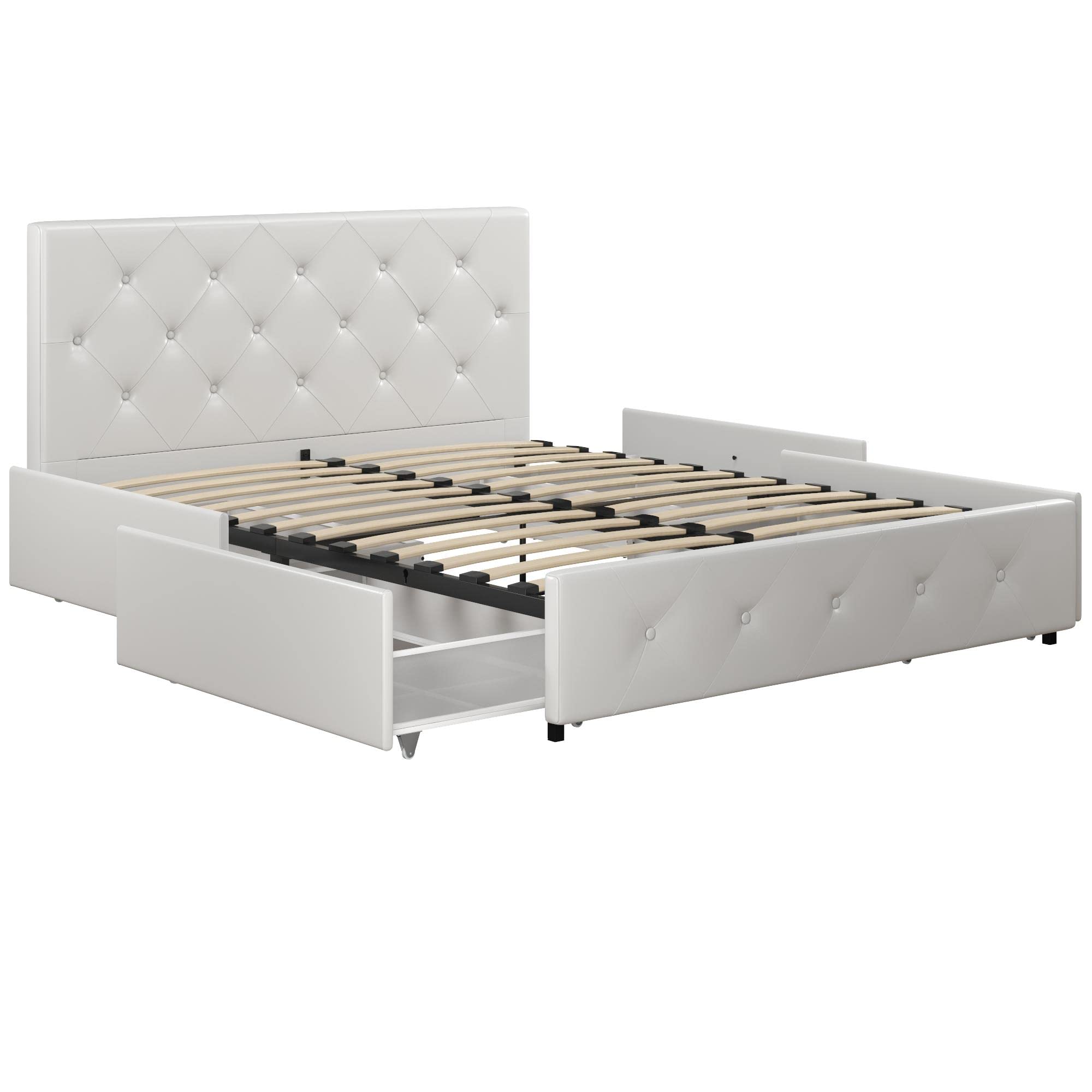 DHP Dakota Upholstered Platform Bed with Underbed Storage Drawers and Diamond Button Tufted Headboard and Footboard, No Box Spri