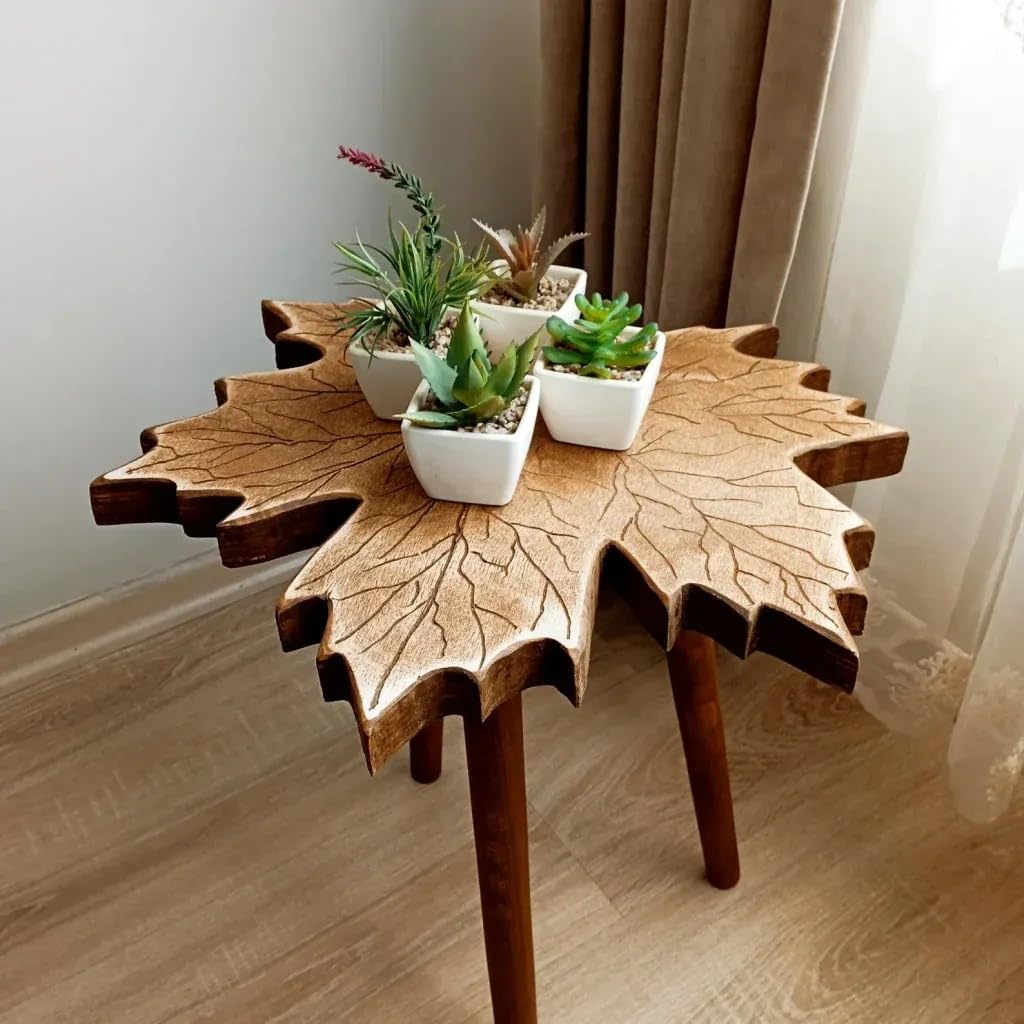 Desert Wood Arts Natural Mango Wood Leaf Shape Coffee Table Handcrafted Wooden Accent Side Table Decorative End Table For Living