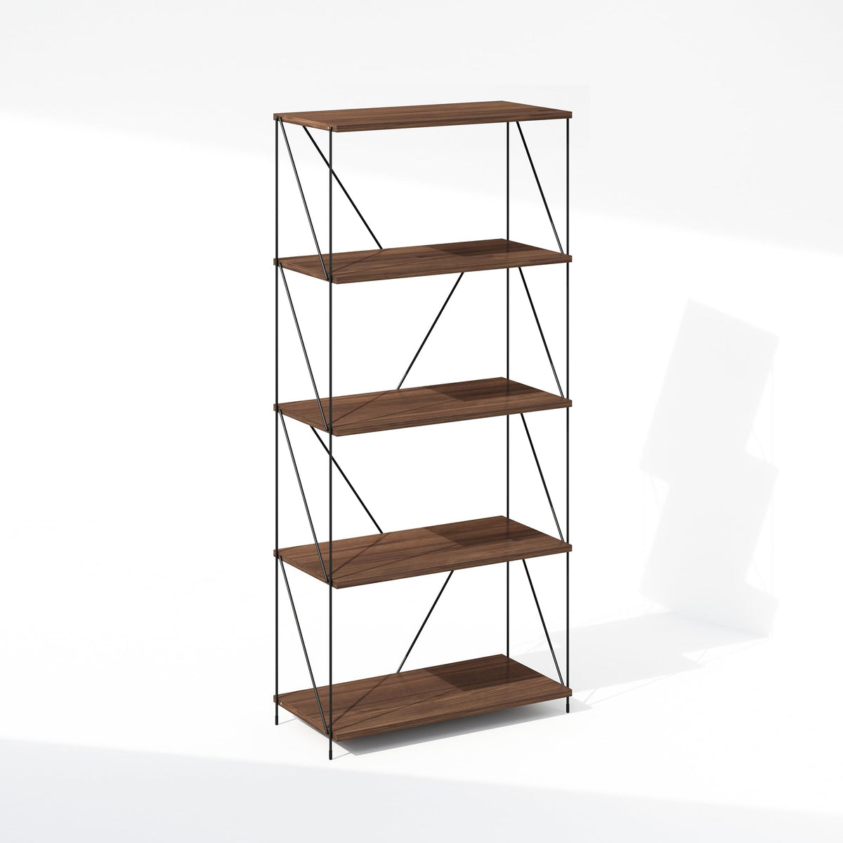 Furinno Wire 5-Tier Industrial Style Metal Frame Bookcase, Display Shelf, 24 Wide, Walnut Cove