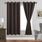 Jiuzhen Blackout Curtains With Tiebacks - Thermal Insulated, Light Blocking And Noise Reducing Grommet Curtain Drapes For Bedroom And Living Room, Set Of 2 Panels, Brown, 52X 63 Inch Length