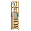 HITNET Bathroom Floor Cabinet, 6 Tier Tall Thin Linen Tower Storage Cabinet Free Standing Bamboo, Kitchen Side Organizer with 3 