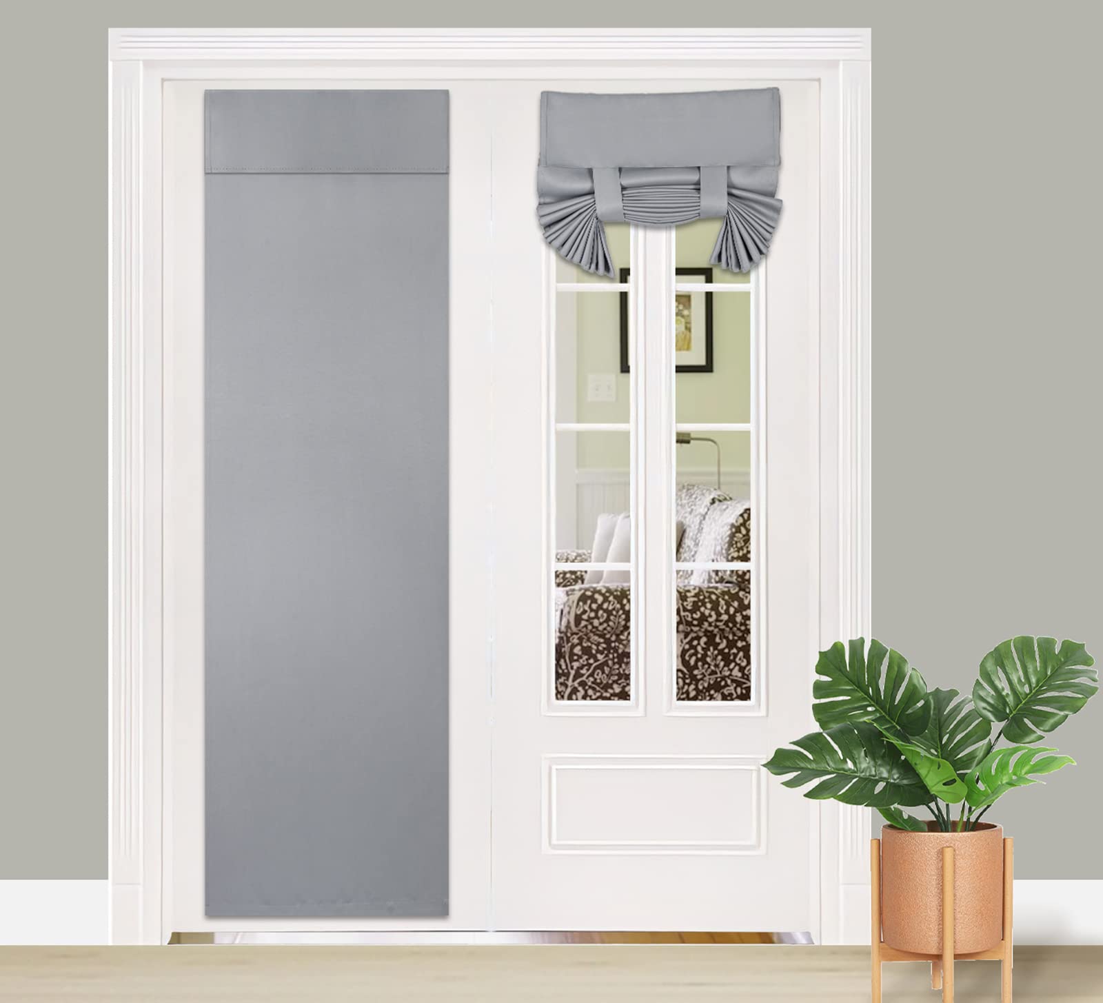Pi Blackout French Door Curtain,Door Window Shade Privacy Thermal Insulated Long Door Curtain For Glass Door/Sliding Door/Tie Up Shade 1 Panel (W30Xl80,Light Grey)
