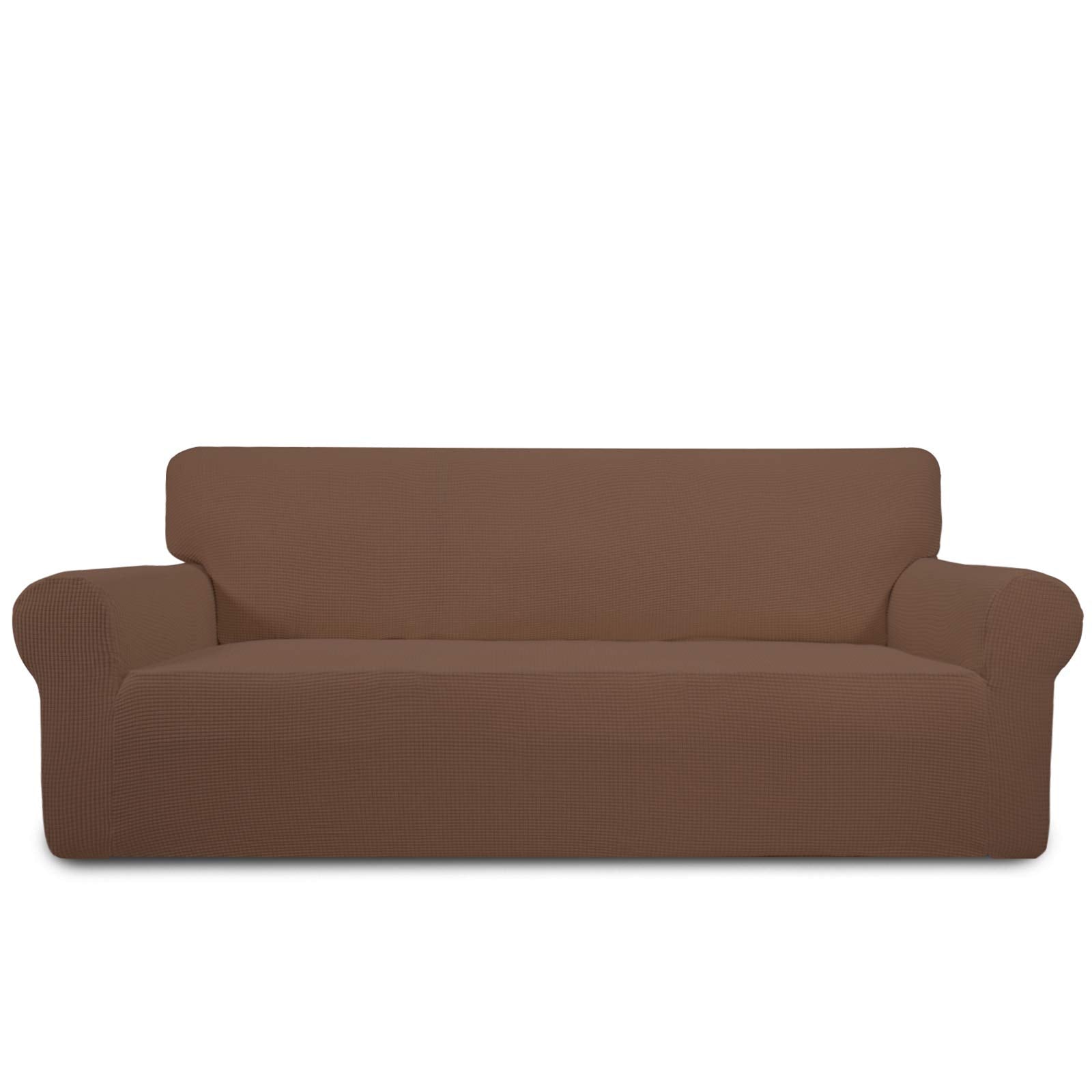 Purefit Stretch Sofa Slipcover – Spandex Jacquard Non Slip Soft Couch Sofa Cover, Washable Furniture Protector With Non Skid Foam And Elastic Bottom For Kids (Sofa, Brown)