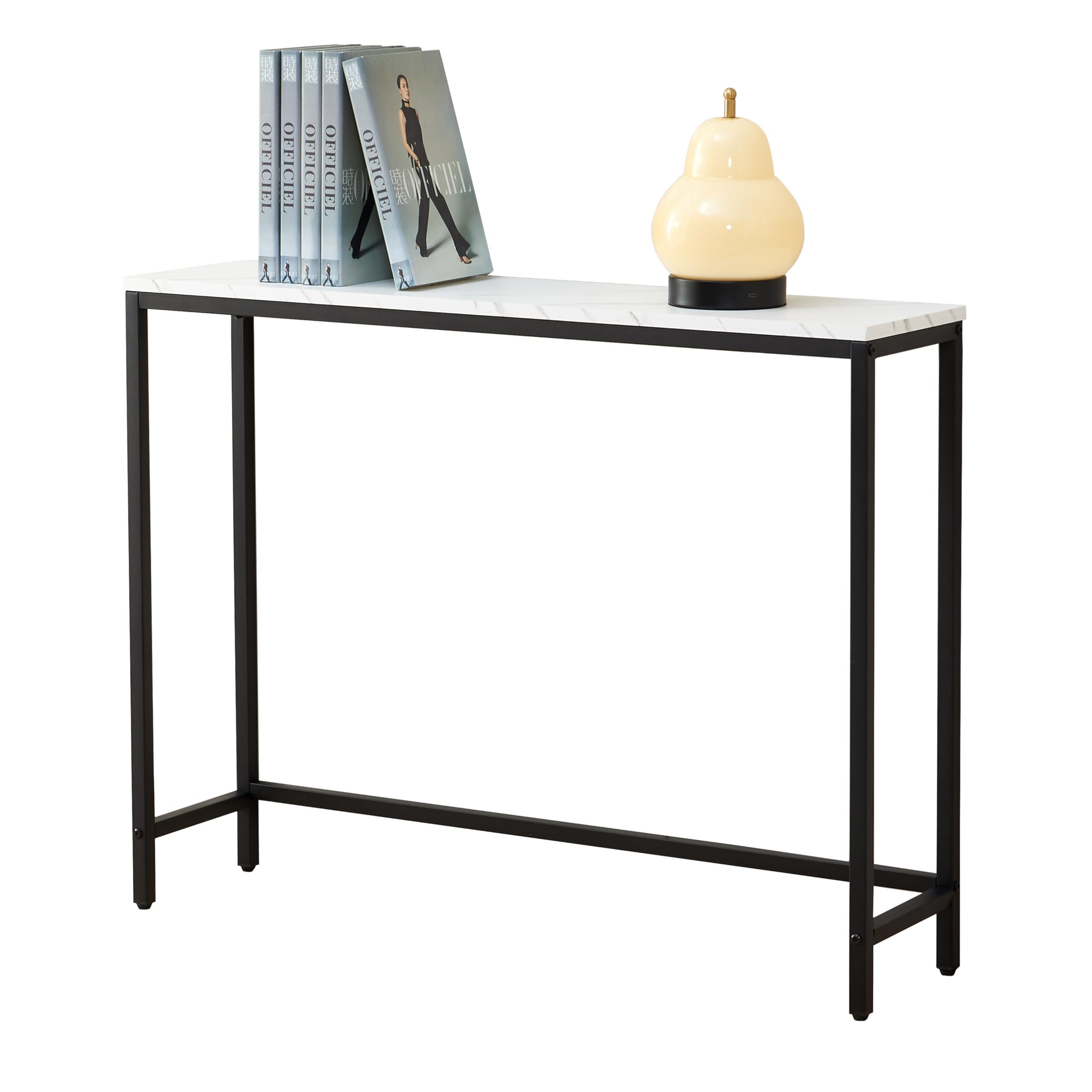 loglus Console Table for Entryway, Faux Marble MDF Sofa Table with Golden Frame (Single Layer, Black Frame)