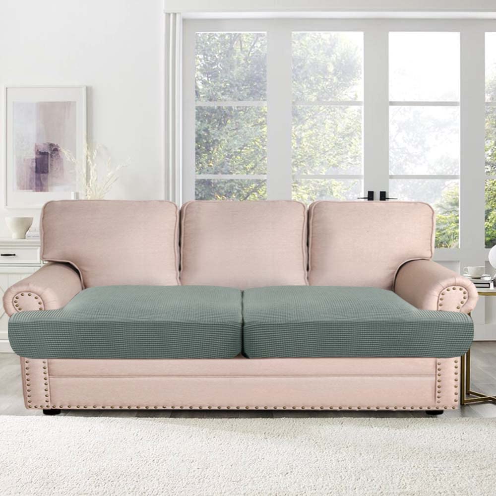 H.Versailtex Stretch 2 Piece T Cushion Sofa Slipcovers Individually Sofa Cushion Covers For 2 Cushion Couch Sofa Seat Cushion Covers With Elastic Bands Featuring Thicker Jacquard Fabric, Sage